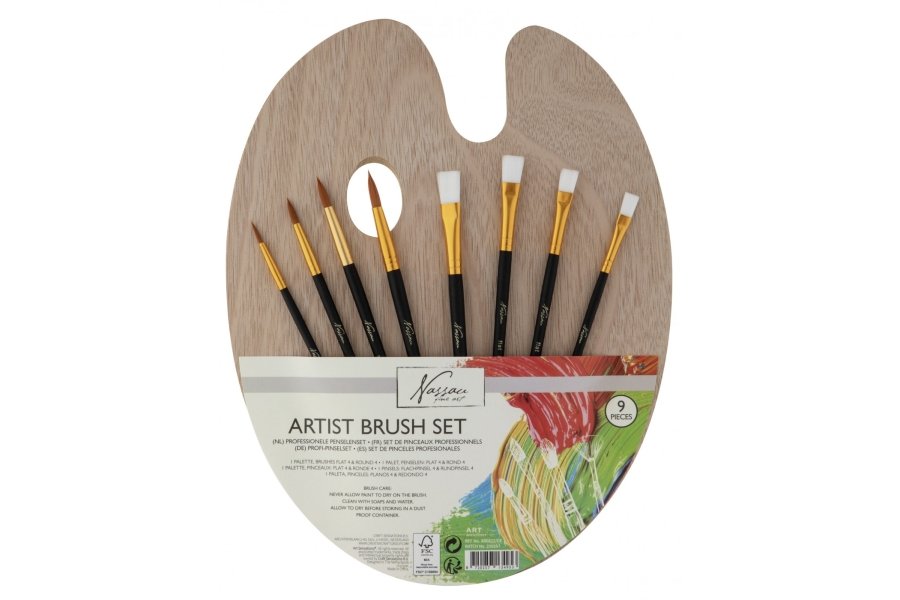 Maler Palette i tr� m. 8 pensler 